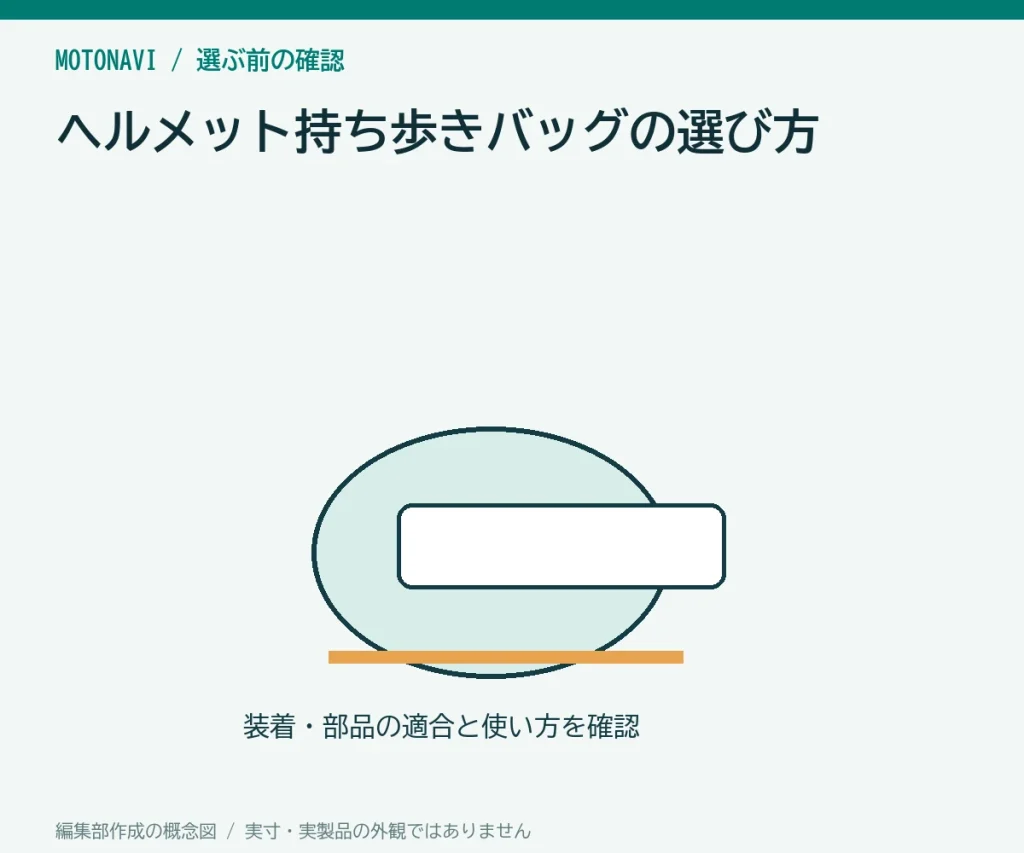 ヘルメット持ち歩きバッグの選び方の判断ポイントを示す編集部作成の説明図