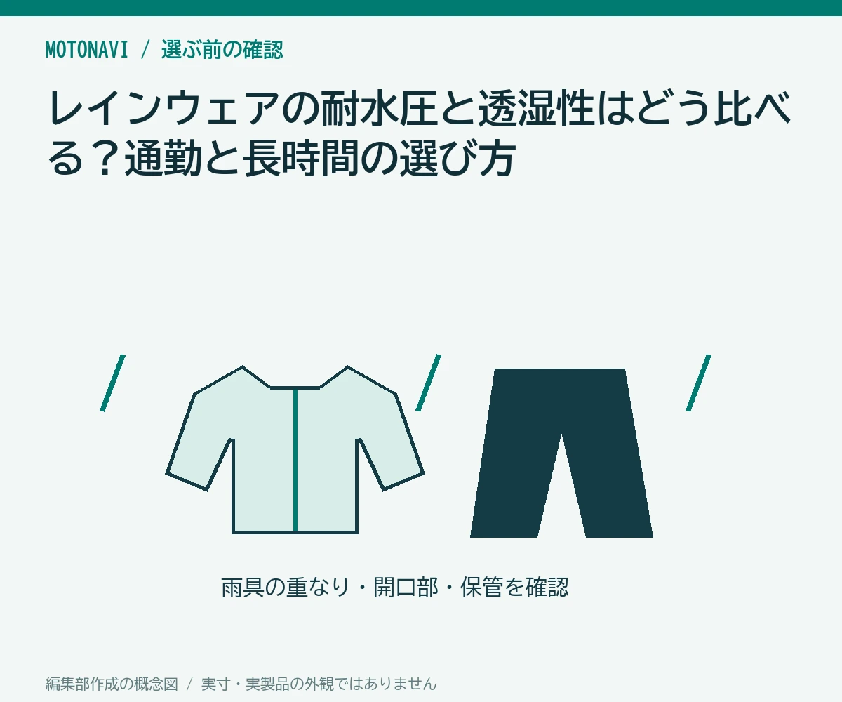 レインウェアの耐水圧と透湿性はどう比べる?通勤と長時間の選び方